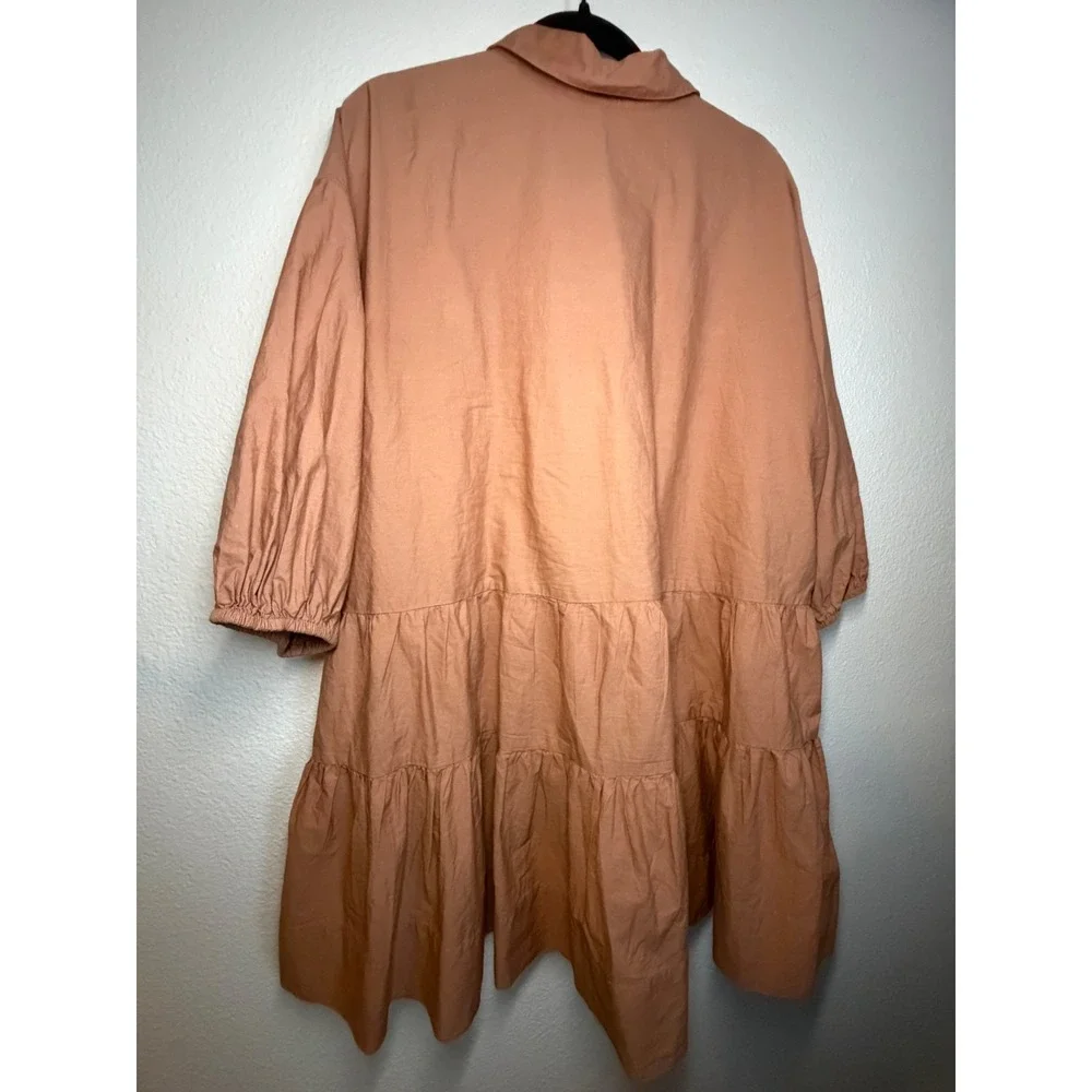 Free People Women Terracotta Tiered Button Down Mini Dress Balloon Sleeve Size M - Picture 8 of 9